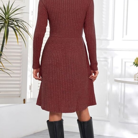 Women's Knit Textured Sweater Dresses Long Sleeve Loose Casual Pleated Fall Dres - Picture 4 of 4